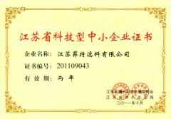 江蘇省科技型中小企業證書